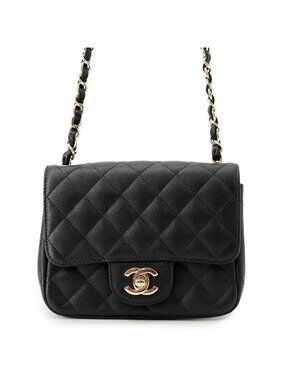 Chanel Chain Shoulder Bag Quilted CC Logo Caviar Leather Mini Black